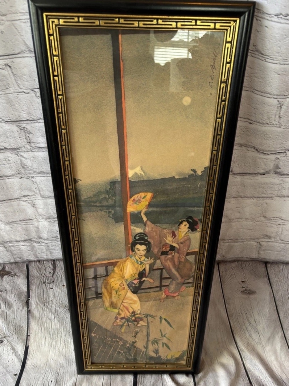 C.C. Beall Vintage Japanese Geisha Dancers Framed Print 1956 Culture Elegant Art